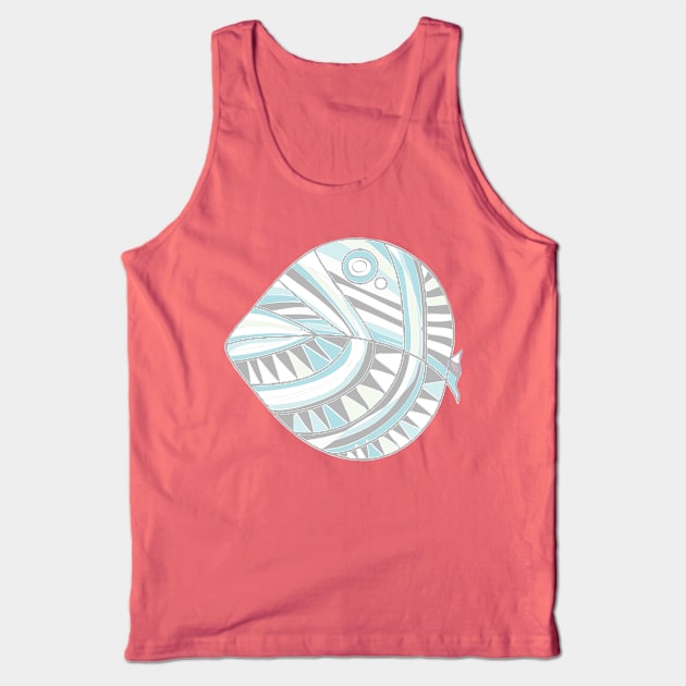 Mazipoodles New Fish Head Leaf White Gray Teal Blue Tank Top by Mazipoodles